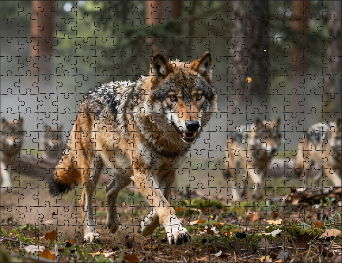 Fotopuzzel Wolf 'Forest Pack Hunt' | Liggend - Stukjes Geluk