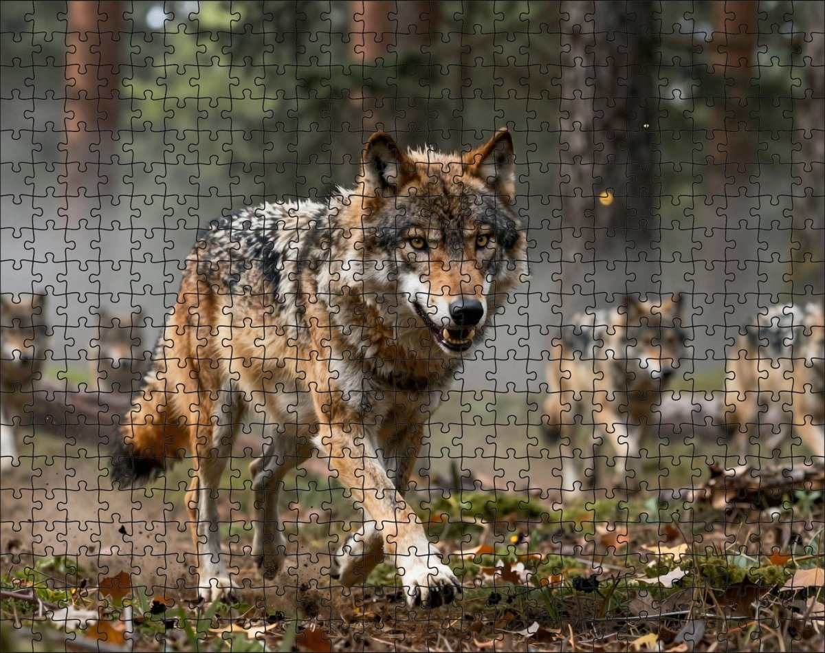 Fotopuzzel Wolf 'Forest Pack Hunt' | Liggend - Stukjes Geluk