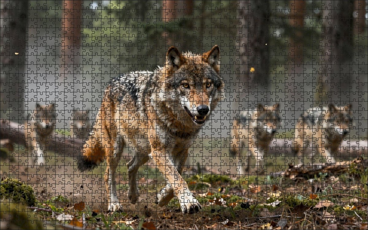 Fotopuzzel Wolf 'Forest Pack Hunt' | Liggend - Stukjes Geluk