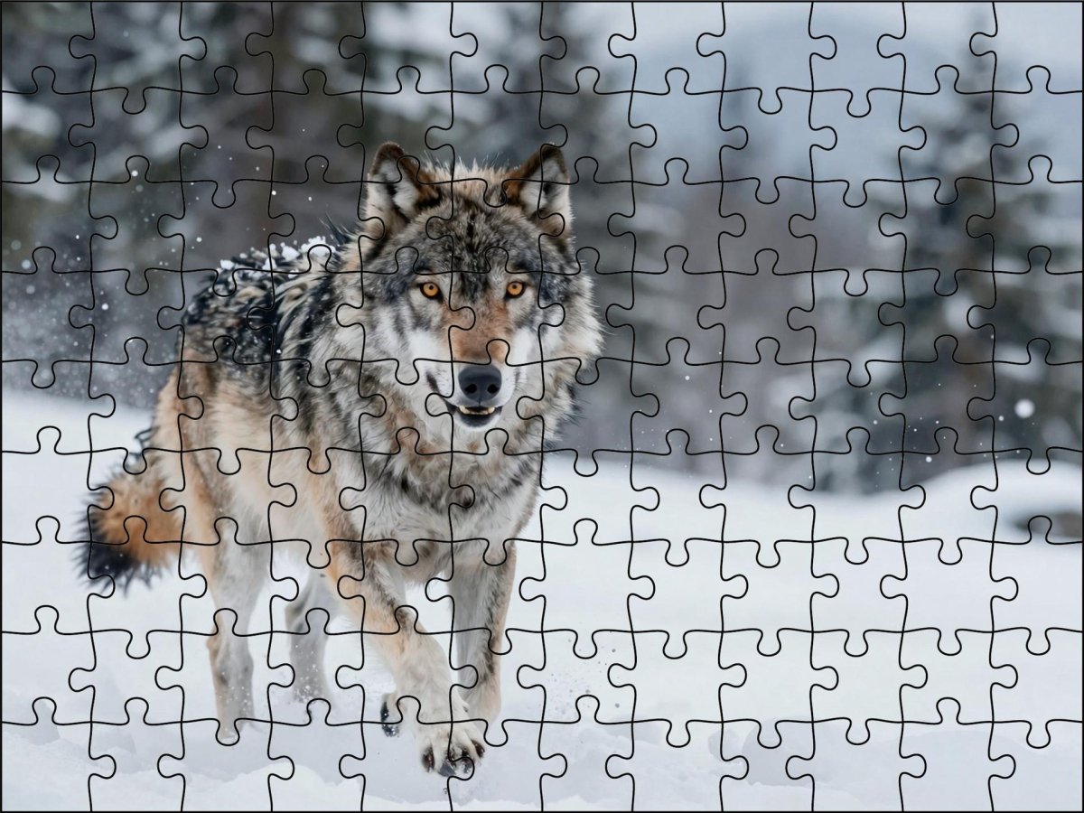 Fotopuzzel Wolf 'Snowstorm Charge' | Liggend - Stukjes Geluk