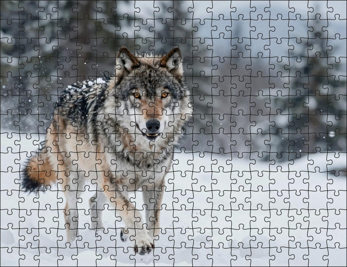 Fotopuzzel Wolf 'Snowstorm Charge' | Liggend - Stukjes Geluk
