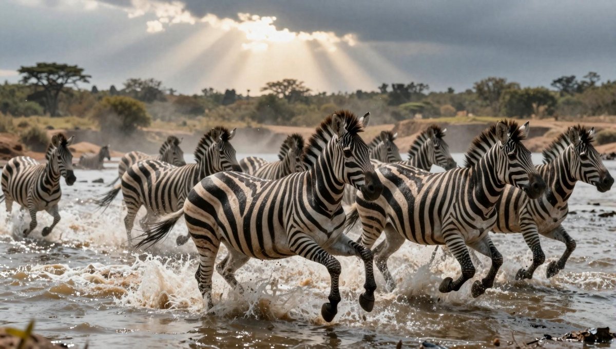 Fotopuzzel Zebra 'River Crossing Chaos' | Liggend - Stukjes Geluk