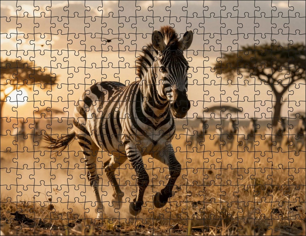Fotopuzzel Zebra 'Savanna Stampede' | Liggend - Stukjes Geluk