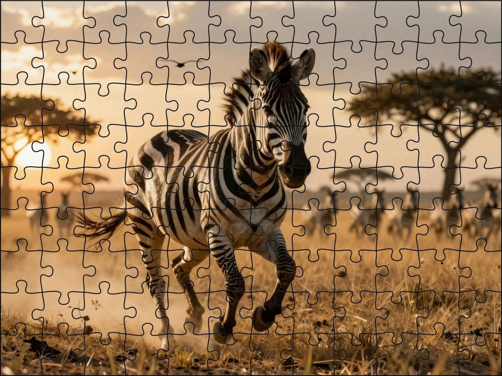 Fotopuzzel Zebra 'Savanna Stampede' | Liggend - Stukjes Geluk