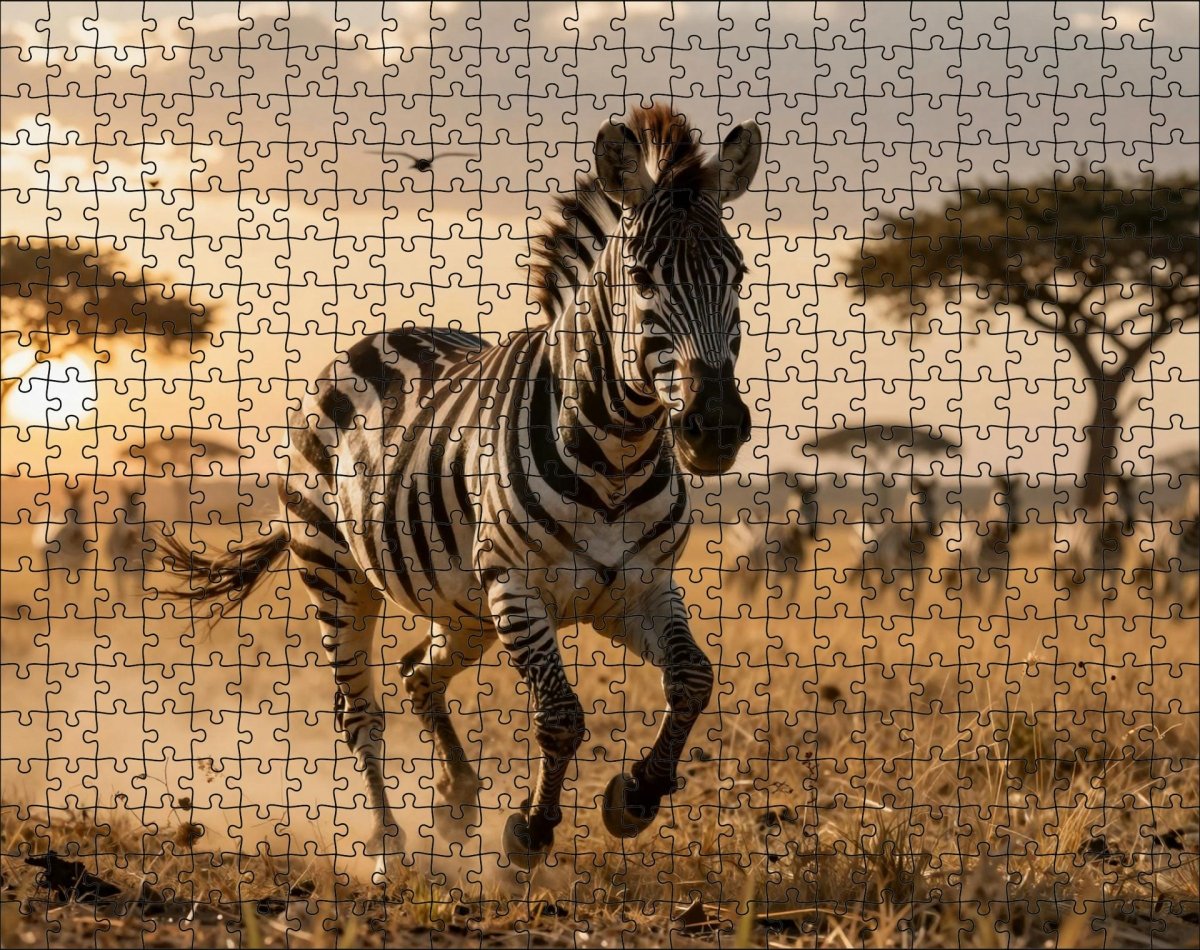 Fotopuzzel Zebra 'Savanna Stampede' | Liggend - Stukjes Geluk