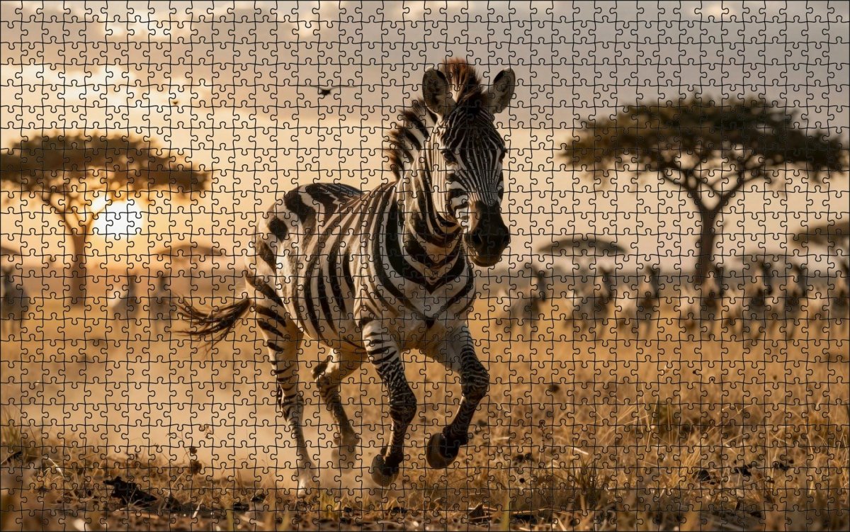 Fotopuzzel Zebra 'Savanna Stampede' | Liggend - Stukjes Geluk
