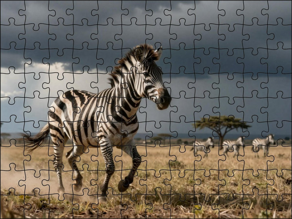 Fotopuzzel Zebra 'Storm Chase on the Plains' | Liggend - Stukjes Geluk