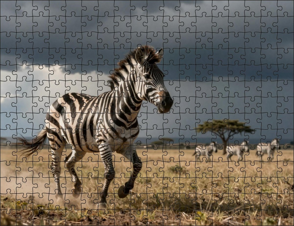 Fotopuzzel Zebra 'Storm Chase on the Plains' | Liggend - Stukjes Geluk