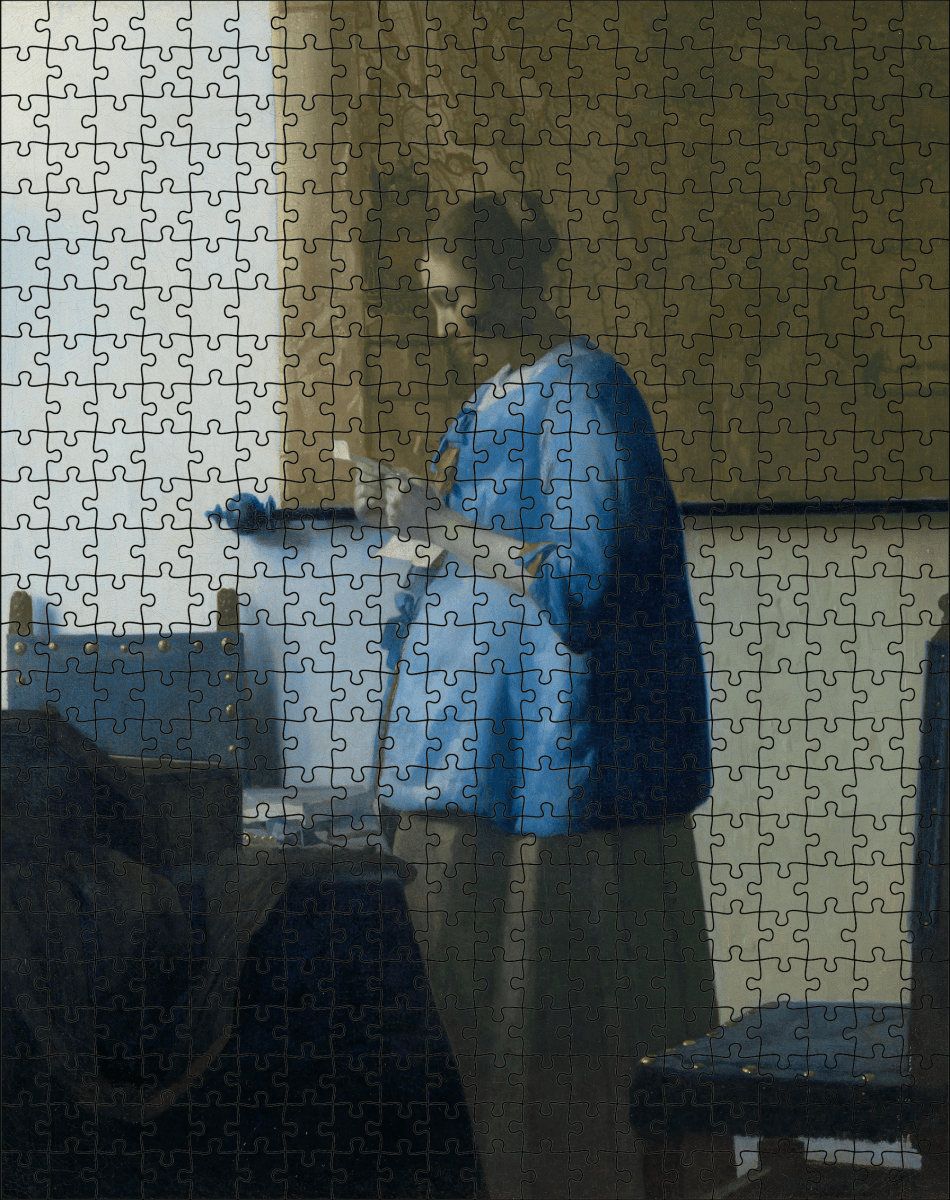 Kunstpuzzel "Brieflezende vrouw" van Johannes Vermeer | Staand - Stukjes Geluk