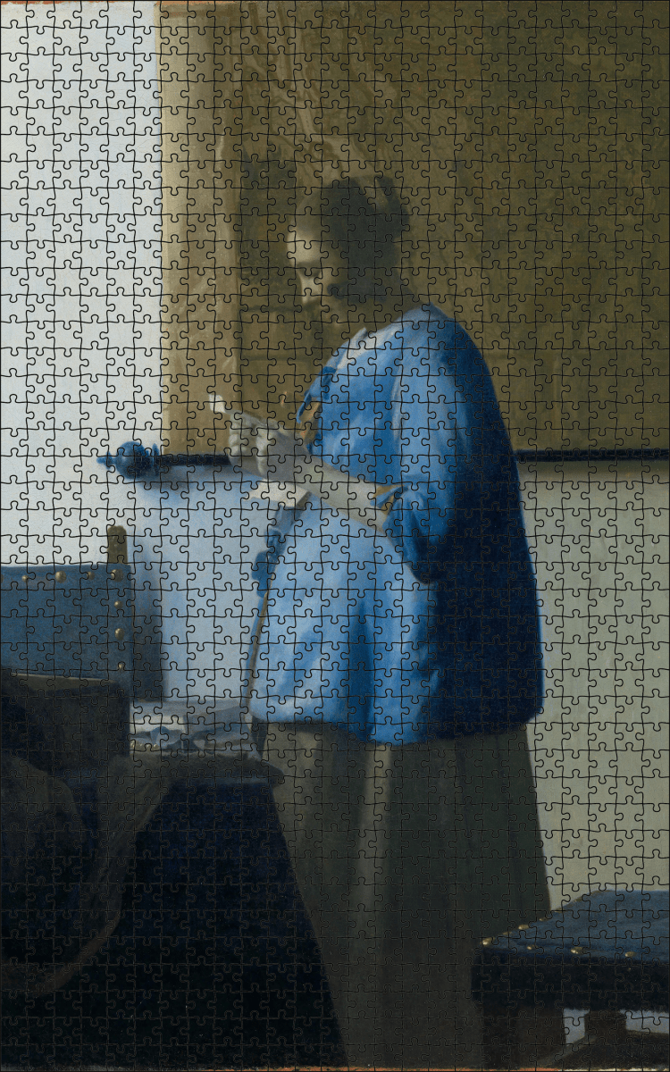 Kunstpuzzel "Brieflezende vrouw" van Johannes Vermeer | Staand - Stukjes Geluk