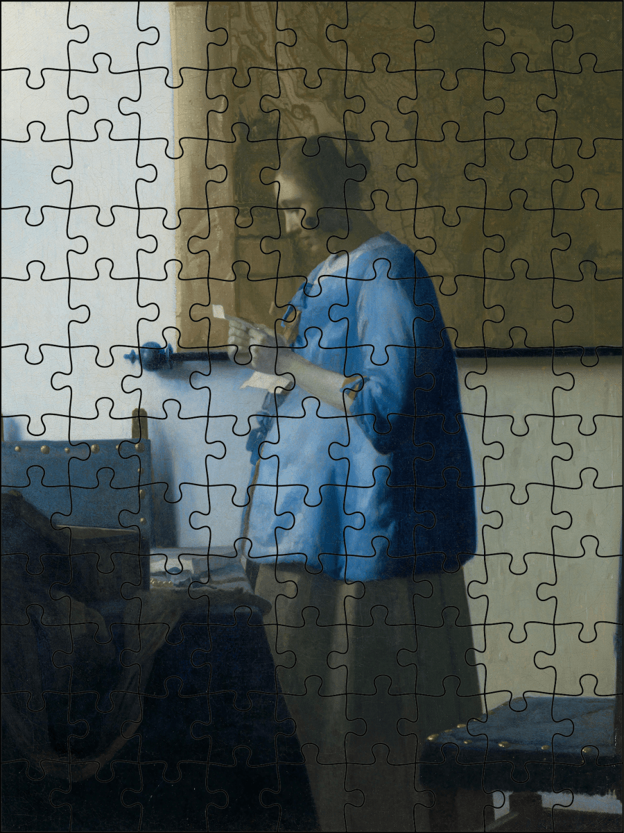Kunstpuzzel "Brieflezende vrouw" van Johannes Vermeer | Staand - Stukjes Geluk