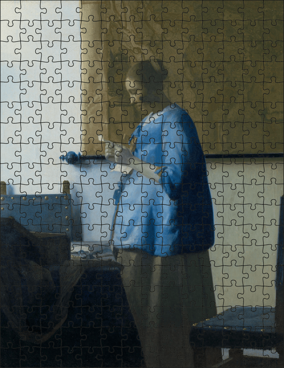 Kunstpuzzel "Brieflezende vrouw" van Johannes Vermeer | Staand - Stukjes Geluk